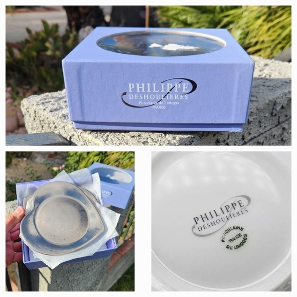 4 Limoges France Philippe Deshoulieres‎ Silver Platinum HEART Plates Porcelain - Picture 1 of 7